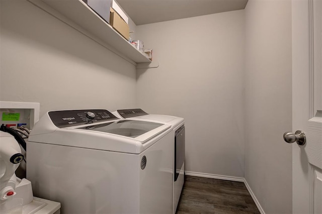 11725 Casey Dr, Yukon, OK 73099 - washroom with independent washer and dryer and dark wood-style flooring