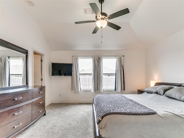 6516 SE 87th St, Oklahoma City, OK 73135 - bedroom featuring vaulted ceiling, light carpet, and a ceiling fan