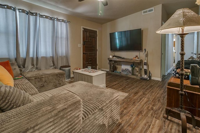 2317 N Redmond Ave, Bethany, OK 73008 - living room featuring wood finished floors and a ceiling fan