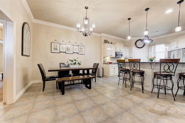 2803 Hidden Prairie Way, Edmond, OK 73013 - dining area featuring ornamental molding and a chandelier