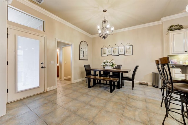 2803 Hidden Prairie Way, Edmond, OK 73013 - dining space featuring a chandelier and crown molding