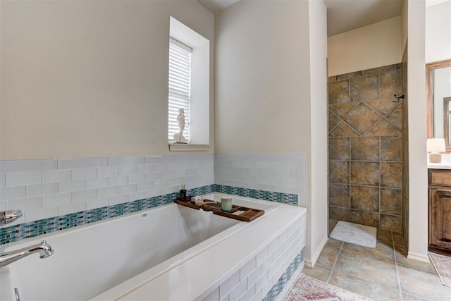 2803 Hidden Prairie Way, Edmond, OK 73013 - full bathroom with a bath, vanity, and tiled shower