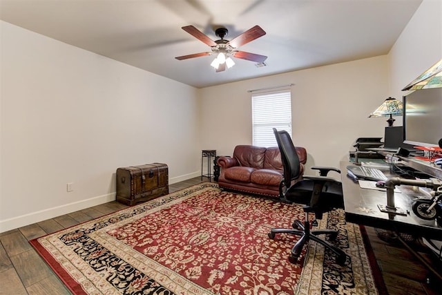 2803 Hidden Prairie Way, Edmond, OK 73013 - office area with hardwood / wood-style flooring and ceiling fan