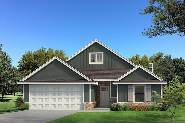 12325 SW 32nd St, Yukon, OK 73099 - craftsman-style home with board and batten siding, a garage, a front yard, concrete driveway, and roof with shingles