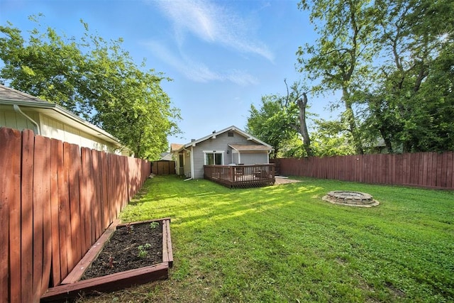 1530 NW 32nd St, Oklahoma City, OK 73118 - fenced backyard featuring an outdoor fire pit and a wooden deck