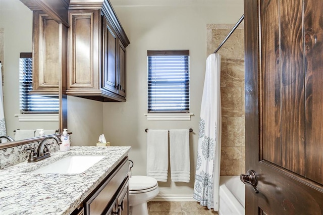 10812 Wild Horse Creek Dr, Yukon, OK 73099 - full bath with vanity, shower / bathtub combination with curtain, and tile patterned flooring