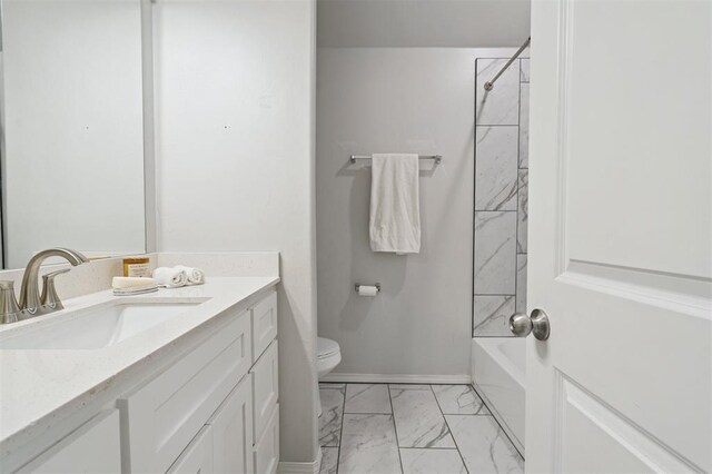 1512 N Kamryn Way, Mustang, OK 73064 - full bathroom featuring marble look tile flooring, vanity, and shower / bathtub combination