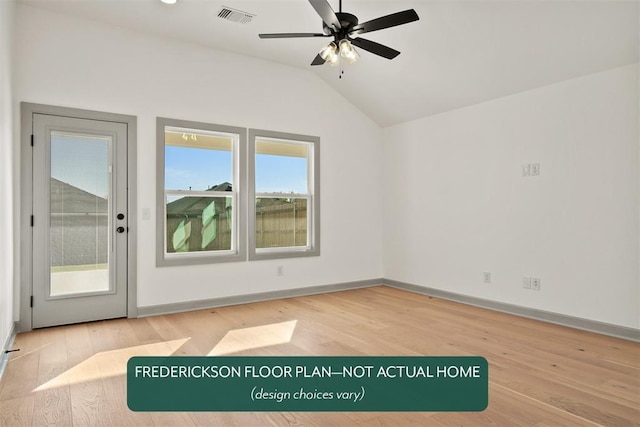 15805 Nighthawk Dr, Moore, OK 73170 - unfurnished room featuring vaulted ceiling, light wood finished floors, and ceiling fan