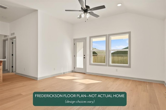 15805 Nighthawk Dr, Moore, OK 73170 - unfurnished living room featuring light wood finished floors, a ceiling fan, and vaulted ceiling