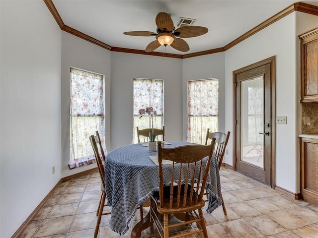 559 Silver Tree Cir, Choctaw, OK 73020 - dining area featuring crown molding and a ceiling fan