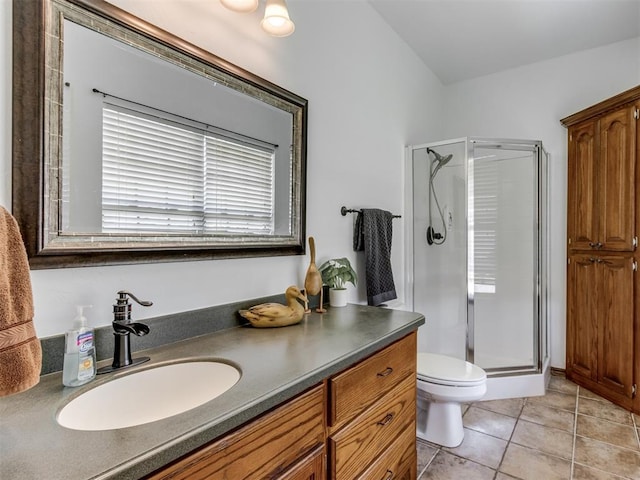 559 Silver Tree Cir, Choctaw, OK 73020 - bathroom with a stall shower, tile patterned flooring, and vanity