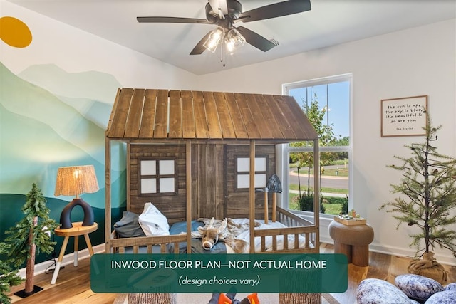 449 Vista Dr, Yukon, OK 73099 - dining space featuring wood finished floors, a ceiling fan, and lofted ceiling