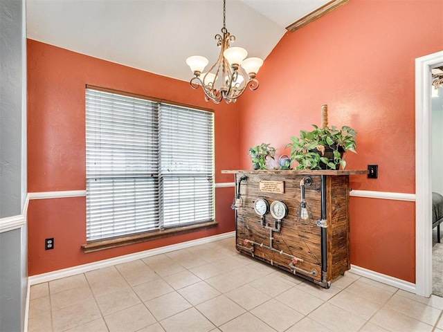 1801 Wagon Trail Blvd, Harrah, OK 73045 - dining space featuring vaulted ceiling, a chandelier, and tile patterned floors