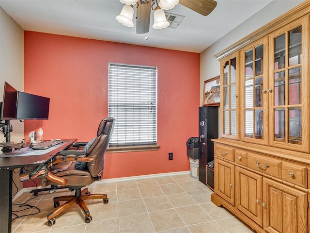 1801 Wagon Trail Blvd, Harrah, OK 73045 - office area featuring light tile patterned floors and a ceiling fan