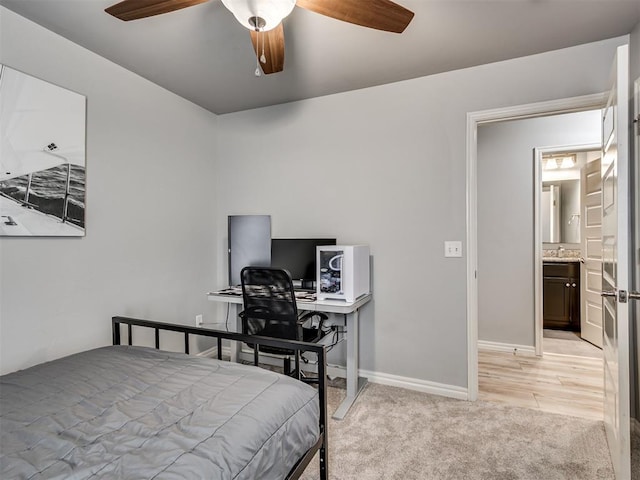 10824 NW 32nd Ter, Yukon, OK 73099 - bedroom featuring light colored carpet and ceiling fan