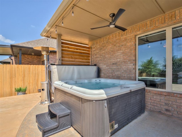 10824 NW 32nd Ter, Yukon, OK 73099 - view of patio / terrace with a hot tub and a ceiling fan