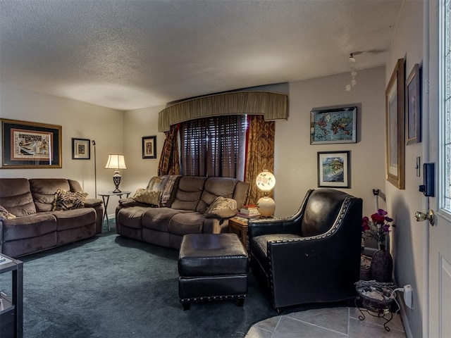 1200 Kingston Dr, Yukon, OK 73099 - living room featuring a textured ceiling and carpet floors