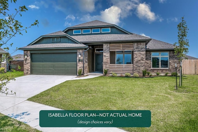 801 Caladium Dr, Yukon, OK 73099 - prairie-style house featuring a garage, driveway, brick siding, and a shingled roof