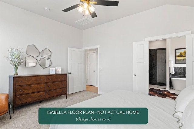801 Caladium Dr, Yukon, OK 73099 - bedroom with ceiling fan and connected bathroom
