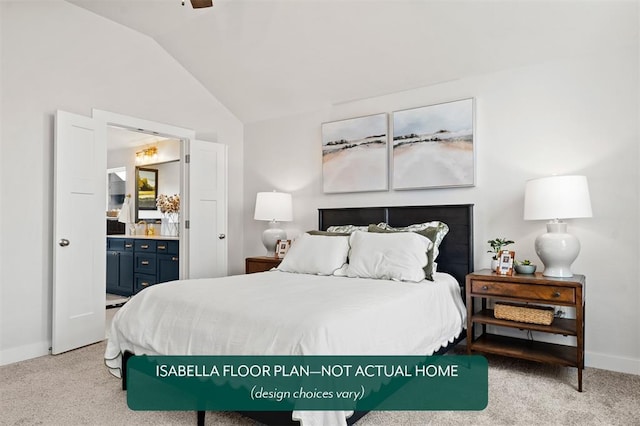 801 Caladium Dr, Yukon, OK 73099 - bedroom with carpet, lofted ceiling, and ensuite bathroom