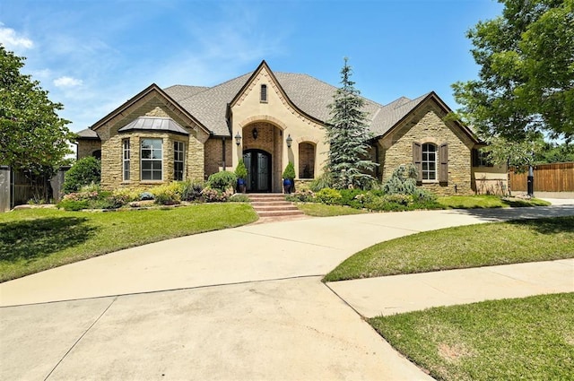 4409 Farm Hill Rd, Norman, OK 73072 - french country style house featuring stone siding