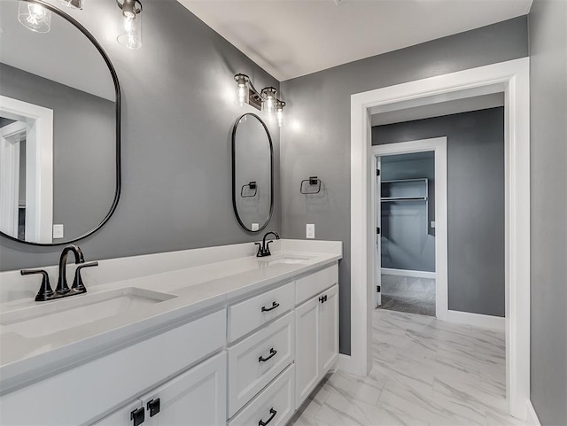 7431 NE Hawk Dr, Piedmont, OK 73078 - full bath featuring marble look tile flooring and double vanity