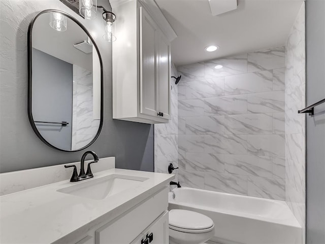 7431 NE Hawk Dr, Piedmont, OK 73078 - bathroom featuring vanity, washtub / shower combination, and recessed lighting