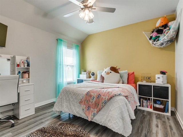 2315 Dixie Dr, Blanchard, OK 73010 - bedroom with wood finished floors, a ceiling fan, and lofted ceiling