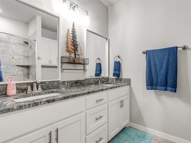 2315 Dixie Dr, Blanchard, OK 73010 - bathroom with double vanity and a tile shower