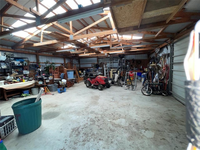 garage featuring a workshop area
