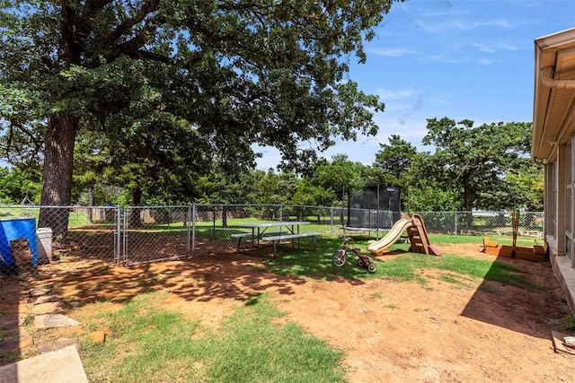 901 E Covell Rd, Edmond, OK 73034 - fenced backyard with a trampoline and view of wooded area