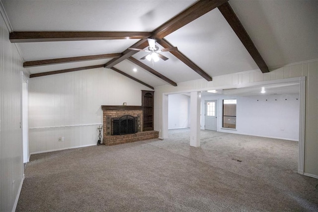 2328 NW 113th St, Oklahoma City, OK 73120 - unfurnished living room with a ceiling fan, a fireplace, and carpet floors