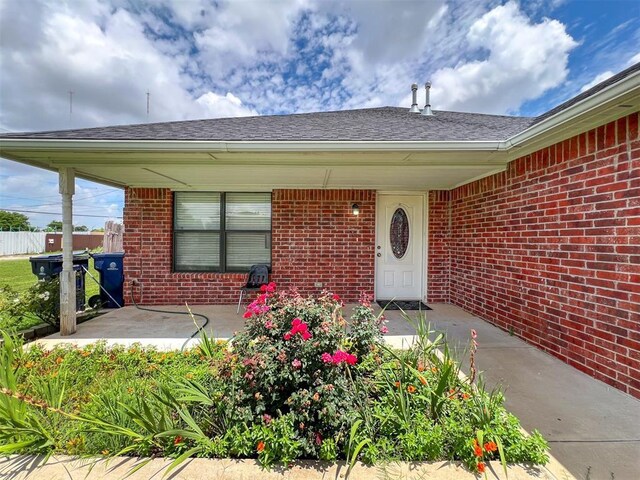 223 SE 53rd St, Oklahoma City, OK 73129 - view of exterior entry with brick siding and roof with shingles