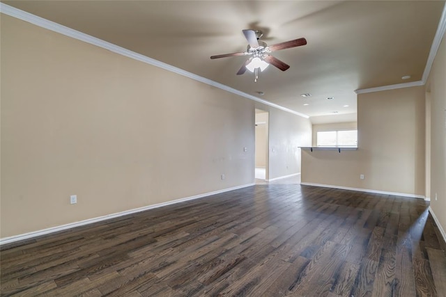 11516 SW 24th St, Yukon, OK 73099 - empty room with ceiling fan, dark wood-type flooring, ornamental molding, and recessed lighting