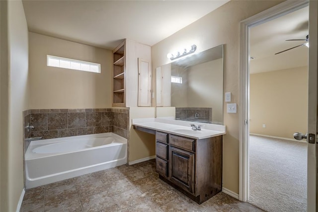 11516 SW 24th St, Yukon, OK 73099 - full bathroom featuring a bath, vanity, and ceiling fan