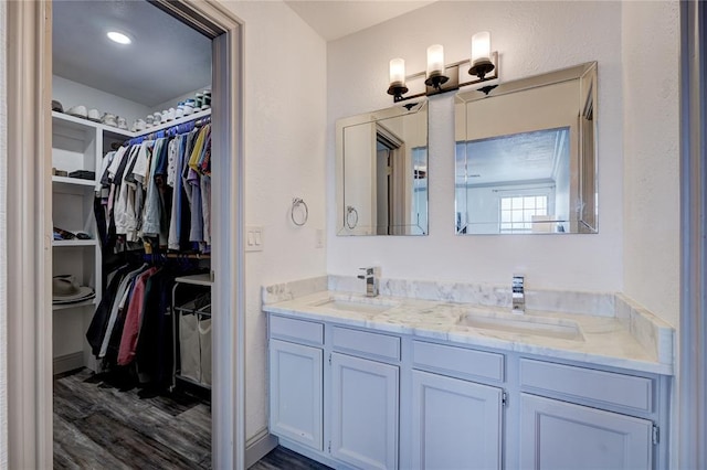4400 Hemingway Dr Unit 259, Oklahoma City, OK 73118 - bathroom with double vanity, wood finished floors, and a spacious closet
