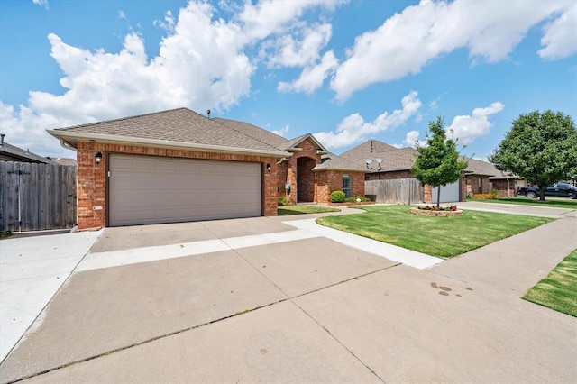 541 SW 154th Ct, Oklahoma City, OK 73170 - ranch-style house with brick siding, concrete driveway, an attached garage, and a shingled roof