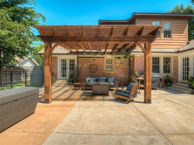 1718 Guilford Ln, Oklahoma City, OK 73120 - view of patio with french doors, an outdoor hangout area, and a pergola