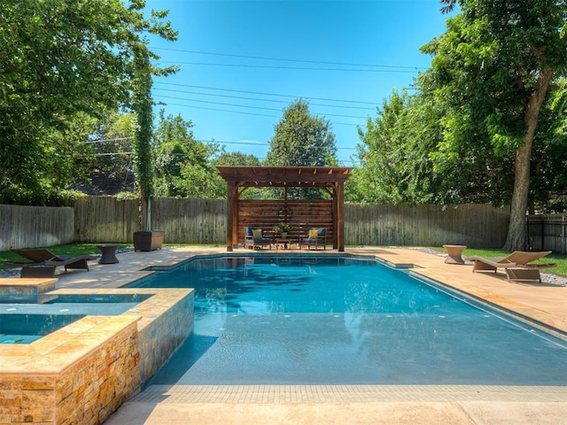1718 Guilford Ln, Oklahoma City, OK 73120 - view of pool with a fenced backyard, a pool with connected hot tub, and a patio