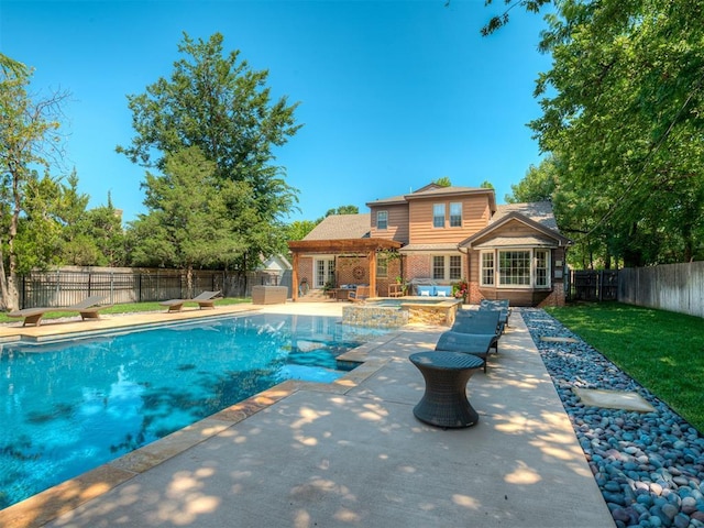 1718 Guilford Ln, Oklahoma City, OK 73120 - view of swimming pool featuring a fenced backyard, a patio area, and a pool with connected hot tub