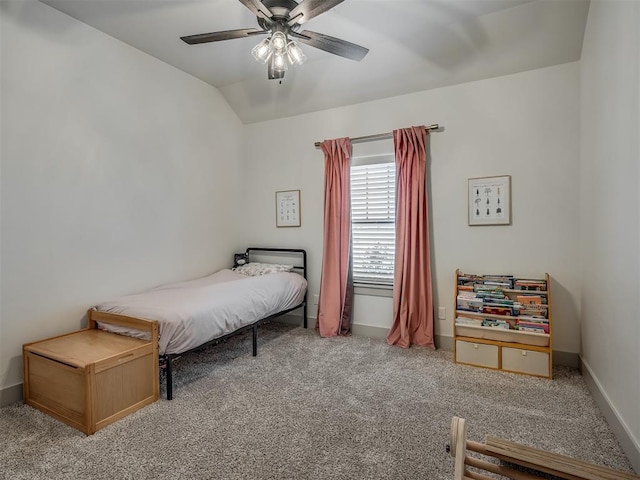 7290 NE Hawk Dr, Piedmont, OK 73078 - bedroom featuring carpet flooring, lofted ceiling, and ceiling fan
