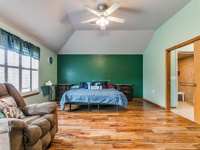 4821 SE 52nd St, Oklahoma City, OK 73135 - bedroom featuring vaulted ceiling, light wood finished floors, and ceiling fan