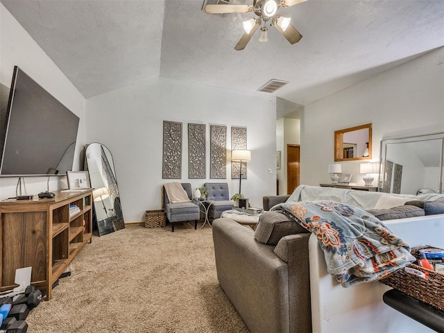 12320 NW 4th St, Yukon, OK 73099 - bedroom with carpet floors, lofted ceiling, and a ceiling fan