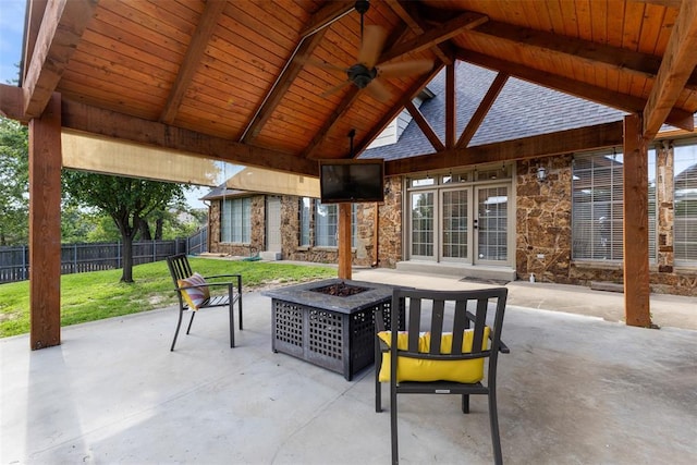 1505 S Augusta Dr, Ada, OK 74820 - view of patio / terrace featuring an outdoor fire pit and a ceiling fan
