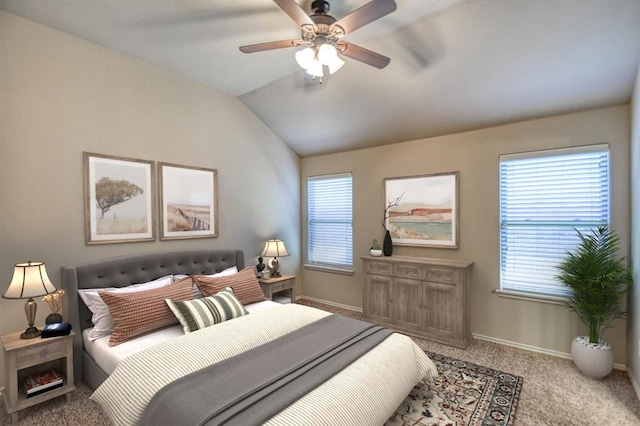 9544 SW 27th St, Oklahoma City, OK 73128 - bedroom with lofted ceiling, carpet flooring, and a ceiling fan