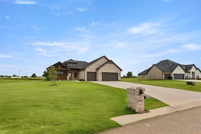 29744 Jade St, Cashion, OK 73016 - view of front facade with an attached garage, a front yard, driveway, and brick siding