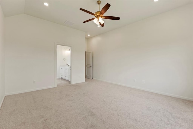 29744 Jade St, Cashion, OK 73016 - spare room with recessed lighting, ceiling fan, light carpet, and lofted ceiling