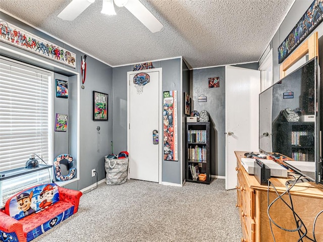 15251 E Waterloo Rd, Arcadia, OK 73007 - carpeted bedroom featuring a textured ceiling and ceiling fan