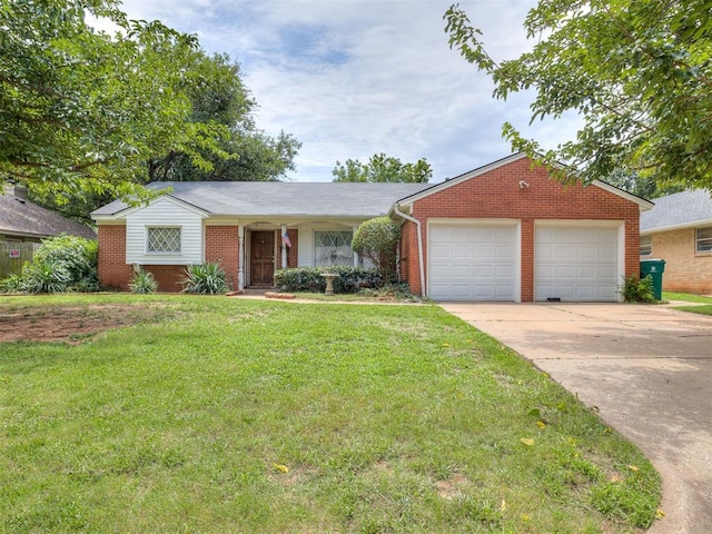 2400 NW 111th St, Oklahoma City, OK 73120 - ranch-style home featuring brick siding, a garage, a front yard, and concrete driveway