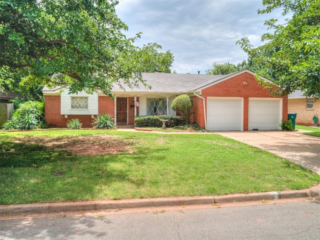 2400 NW 111th St, Oklahoma City, OK 73120 - single story home with brick siding, driveway, a front yard, and a garage